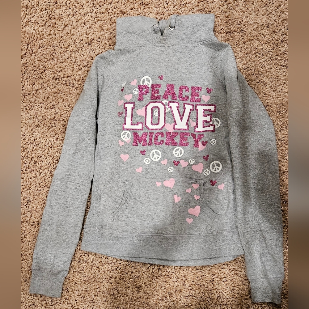 Disneyland Resort, Walt Disney World | Gray Hoodie, Sparkly Peace, Love, Mickey